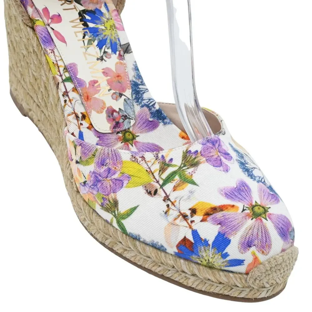 Stuart Weitzman Marguerita Multicolor Floral Ankle Tie Espadrille Wedges Sz 10.5